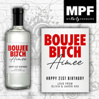 Personalised Birthday Gin Vodka Bottle Label 'Boujee Bitch' (Red) -Any Age or Occasion