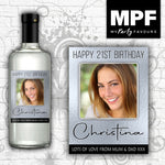 Personalised Birthday Photo Wine Gin Vodka Bottle Label - (Silver Hammered) 18th, 21st, 30th, 40th