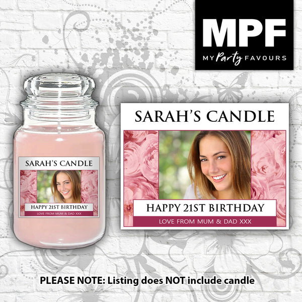 Personalised Photo Candle Label/Sticker (Pink Floral)- Perfect birthday gift or any occasion!