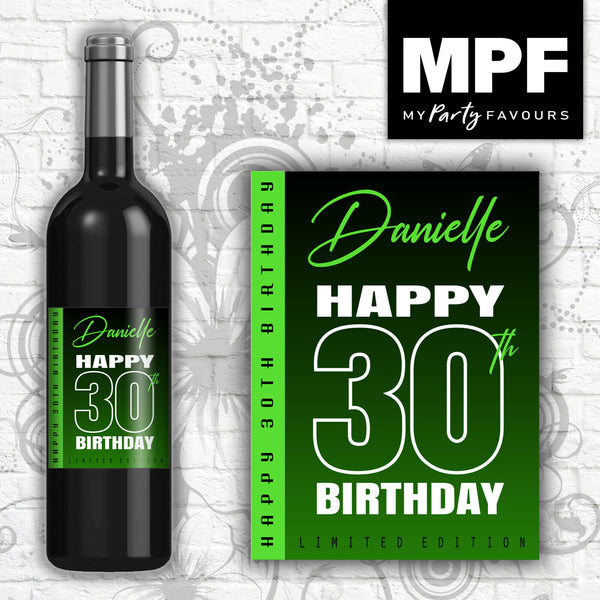 Personalised Birthday Wine Bottle Label (Colours) (Green) - 18th, 21st, 30th, 40th