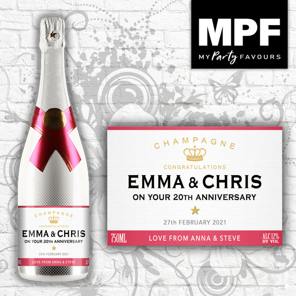Personalised Anniversary Champagne Bottle Label - ICE ROSE