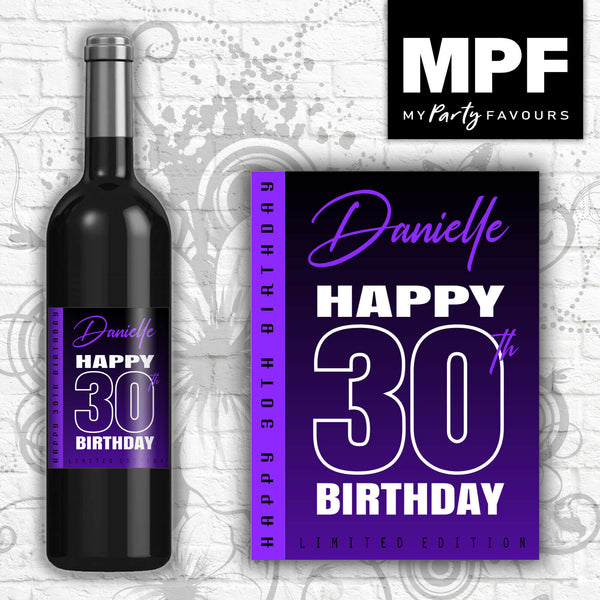 Personalised Birthday Wine Bottle Label (Colours) (Purple) - 18th, 21st, 30th, 40th