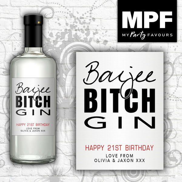Personalised Birthday Gin Bottle Label 'Boujee Bitch' - Any Age