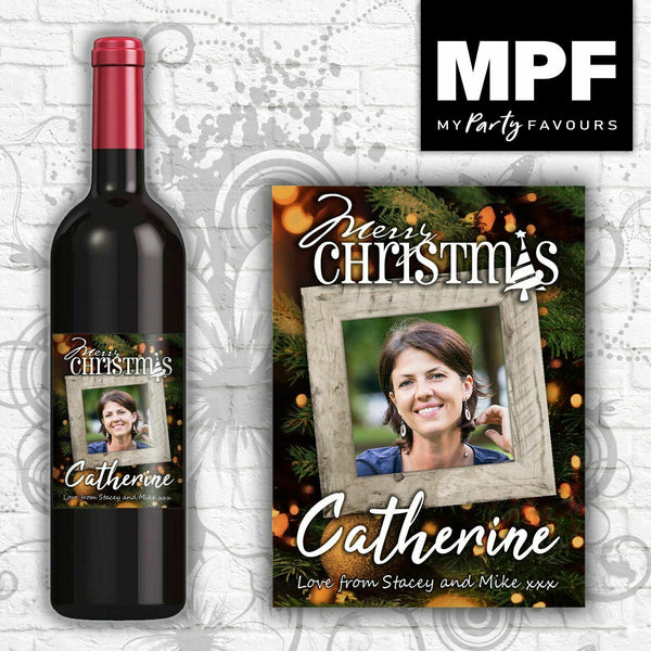 Personalised Photo Christmas Wine Bottle Label Gift (Frame) - Any Name, Message & Photo