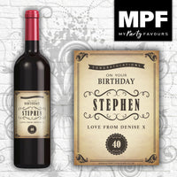 Personalised Birthday Wine Bottle Label (Vintage Effect Shabby) - Novelty gift!
