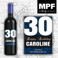 Personalised Birthday Wine Bottle Label (Blue)- 18th, 21st, 30th, 40th, 50th, Any Age