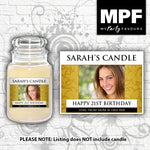 Personalised Photo Candle Label/Sticker (Gold Floral)- Perfect birthday gift or any occasion!