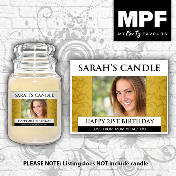 Personalised Photo Candle Label/Sticker (Gold Floral)- Perfect birthday gift or any occasion!