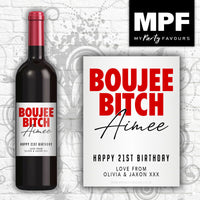 Personalised Birthday Wine Bottle Label 'Boujee Bitch' (Red) - Any Age or Occasion