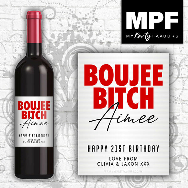 Personalised Birthday Wine Bottle Label 'Boujee Bitch' (Red) - Any Age or Occasion