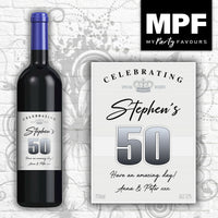 Personalised Birthday Wine Bottle Label - 18th, 21st, 30th, 40th (silver lines) (light border)