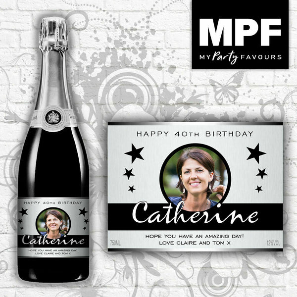Personalised Photo Champagne/Prosecco Bottle Label (Birthday/Any occasion) (SLV)