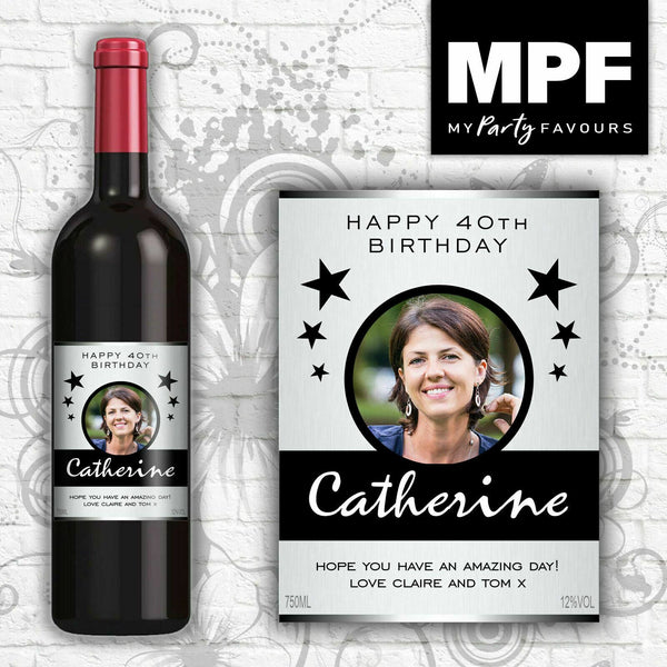 Personalised Photo Wine Bottle Label (Birthday/Any occasion) (SLV)