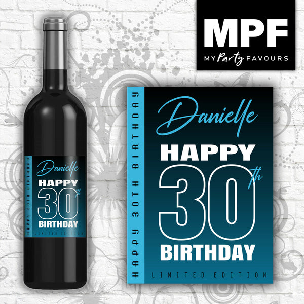 Personalised Birthday Wine Bottle Label (Colours) (Blue) - 18th, 21st, 30th, 40th