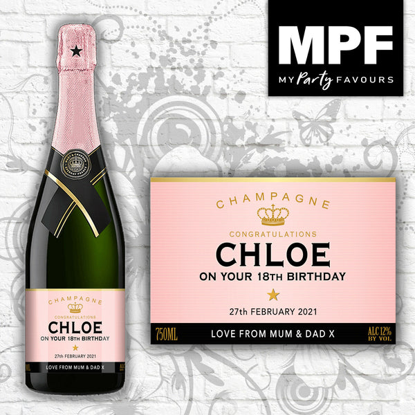Personalised Birthday Champagne Bottle Label - ROSE
