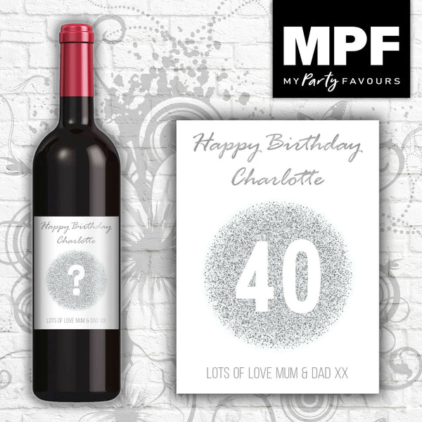 Personalised Birthday Wine Bottle Label - 18th, 21st, 30th, 40th, 50th (silver)