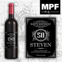 Personalised Birthday Wine Bottle Label (Black) - Any Name, Age & Message