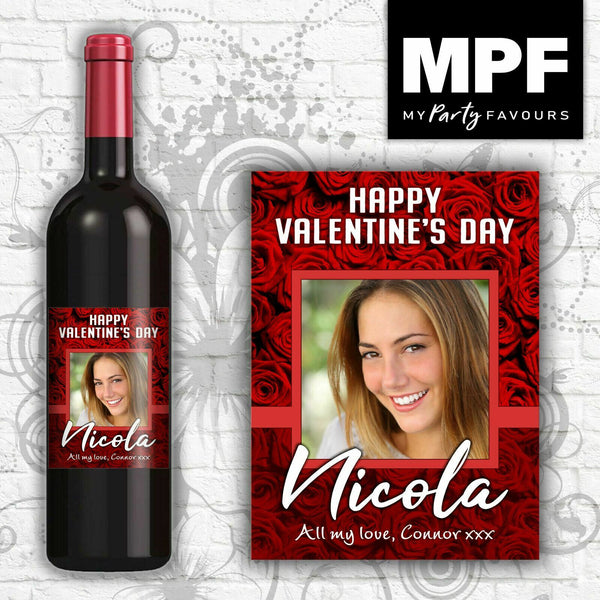 Personalised Valentine Photo Wine Bottle Label (Red)  (Girlfriend/Wife/Fiancée/Partner)