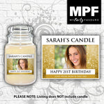 Personalised Photo Candle Label/Sticker (Gold Glitter)- Perfect birthday gift or any occasion!