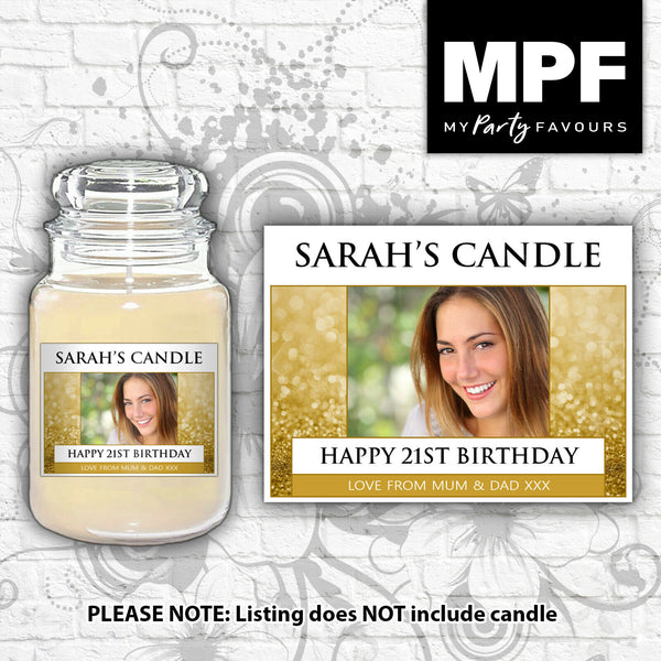 Personalised Photo Candle Label/Sticker (Gold Glitter)- Perfect birthday gift or any occasion!