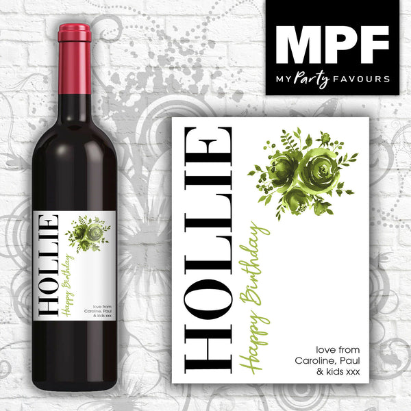 Personalised Birthday Wine Bottle Label (Green) Any Occasion