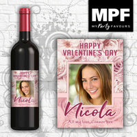 Personalised Valentine Photo Wine Bottle Label (Pink) (Girlfriend/Wife/Fiancée/Partner)