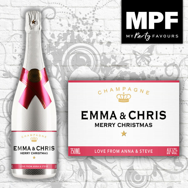 Personalised Christmas Champagne Bottle Label - ICE ROSE