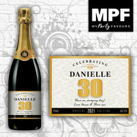 Personalised BIRTHDAY Champagne Bottle Label 1 8th, 21st, 30th, 40th GOLD