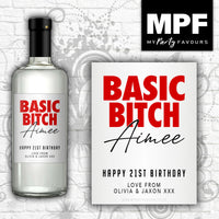 Personalised Birthday Gin Vodka Bottle Label 'Basic Bitch' (Red) - Any Age or Occasion