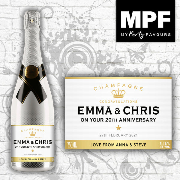 Personalised Anniversary Champagne Bottle Label - ICE