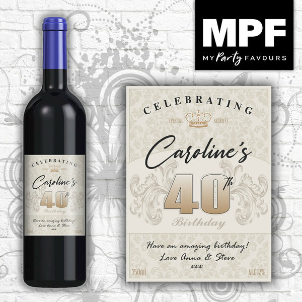 Personalised Birthday Wine Bottle Label - 21st, 30th, 40th, 50th, 60th (vintage)