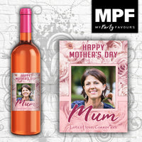 Personalised Mother's Day Photo Wine Gin Vodka Bottle Label - Pink Roses