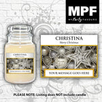 Personalised Christmas Candle Label/Sticker - Any Name & Message (Silver Baubles)