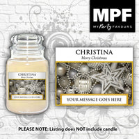 Personalised Christmas Candle Label/Sticker - Any Name & Message (Silver Baubles)