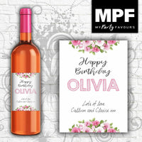 Personalised Birthday Wine Bottle Label Gift (Bouquet) - Any Name, Message- Mum/Nan/Sister