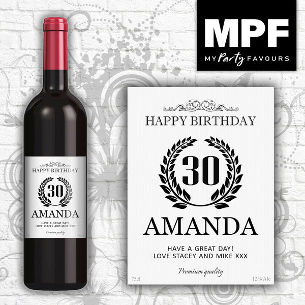 Personalised Birthday Wine Bottle Label (White) - Any Name, Age & Message