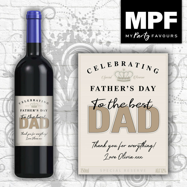 Personalised Father's Day Wine Bottle Label - Best Dad (vintage style)