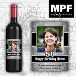 Personalised Photo Birthday Wine Bottle Label (Silver) - 18th, 21st, 30th, 40th