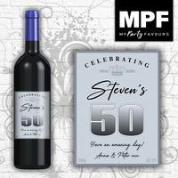 Personalised Birthday Wine Bottle Label - 18th, 21st, 30th, 40th (vintage blue)