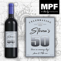 Personalised Birthday Wine Bottle Label - 18th, 21st, 30th, 40th (vintage blue)