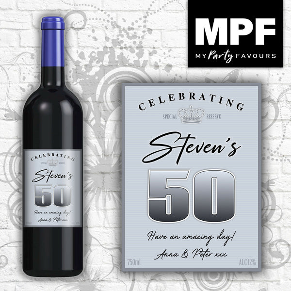 Personalised Birthday Wine Bottle Label - 18th, 21st, 30th, 40th (vintage blue)