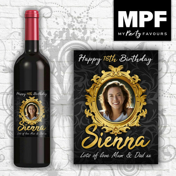 Personalised Photo Birthday Wine Bottle Label - Any Name/Age/Message
