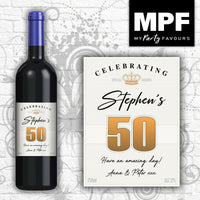 Personalised Birthday Wine Bottle Label - 18th, 21st, 30th, 40th (gold lines) (light border)