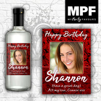 Personalised Birthday Photo Wine Gin Vodka Bottle Label (Roses red) - 18th, 21st, 30th, 40th