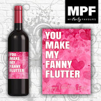 Rude Naughty Valentine Wine Bottle Label - 'Flutter' - (Paper Hearts)