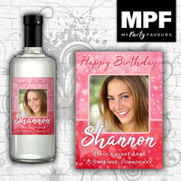 Personalised Birthday Photo Wine Gin Vodka Bottle Label (Hearts) - 18th, 21st, 30th, 40th