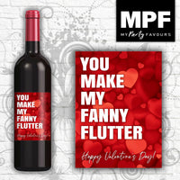 Rude Naughty Valentine Wine Bottle Label - 'Flutter' - (Love Hearts)