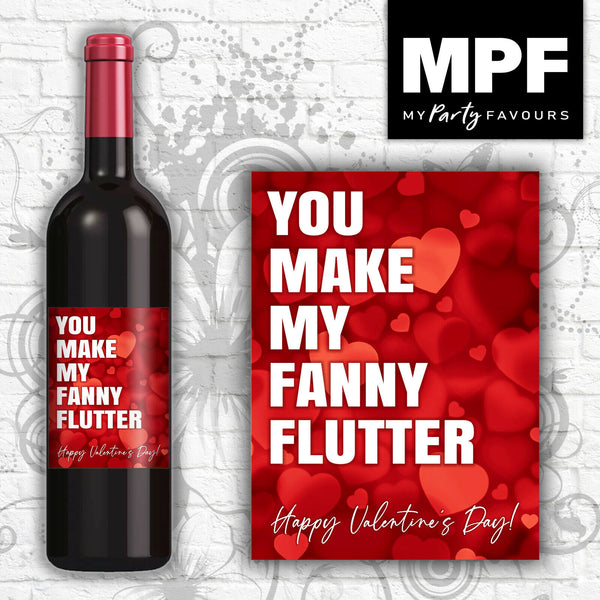 Rude Naughty Valentine Wine Bottle Label - 'Flutter' - (Love Hearts)