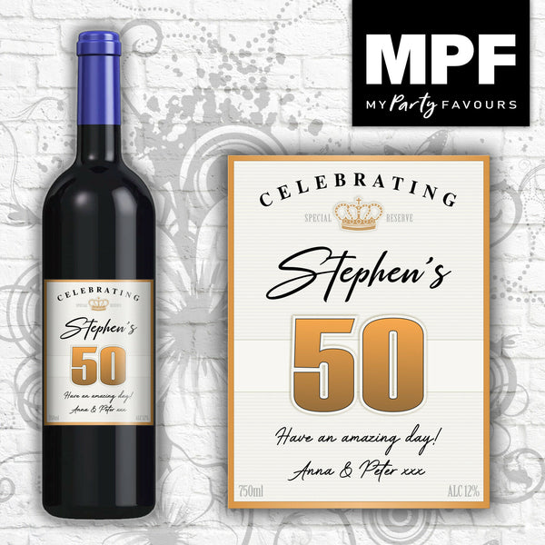 Personalised Birthday Wine Bottle Label - 18th, 21st, 30th, 40th (gold lines) (gold border)