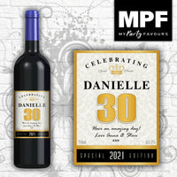 Personalised BIRTHDAY Wine Bottle Label 1 8th, 21st, 30th, 40th GOLD